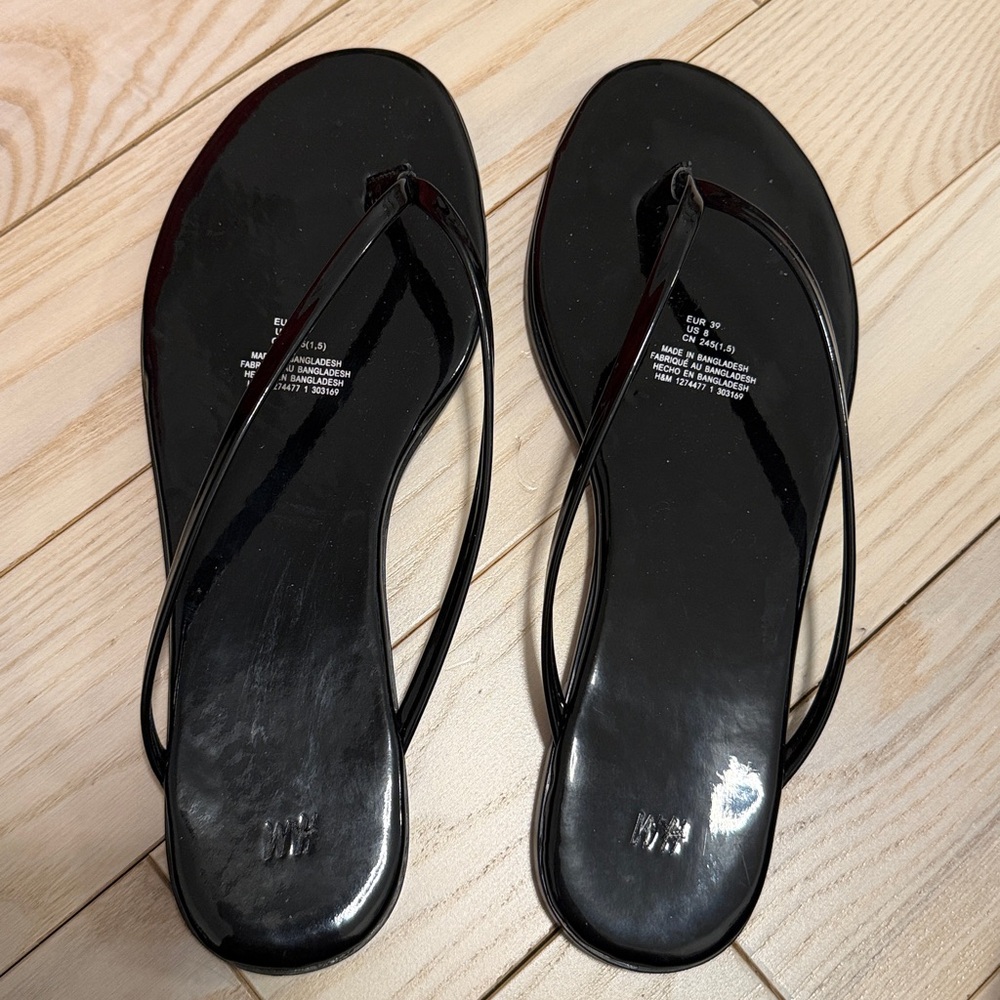 H&M Glossy Black Flip Flop Women's Sandals